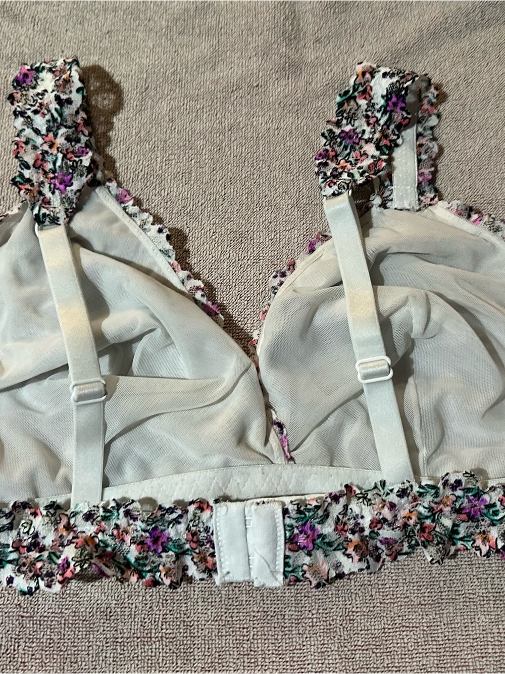 envy White Floral Lace Trim Bra Strap with Pink and Green Accents - Picture 3 of 3